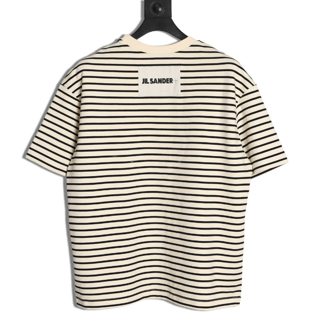 JIL SANDER Wmens Minimalist Letter Patch Logo Striped Short-Sleeve T-Shirt