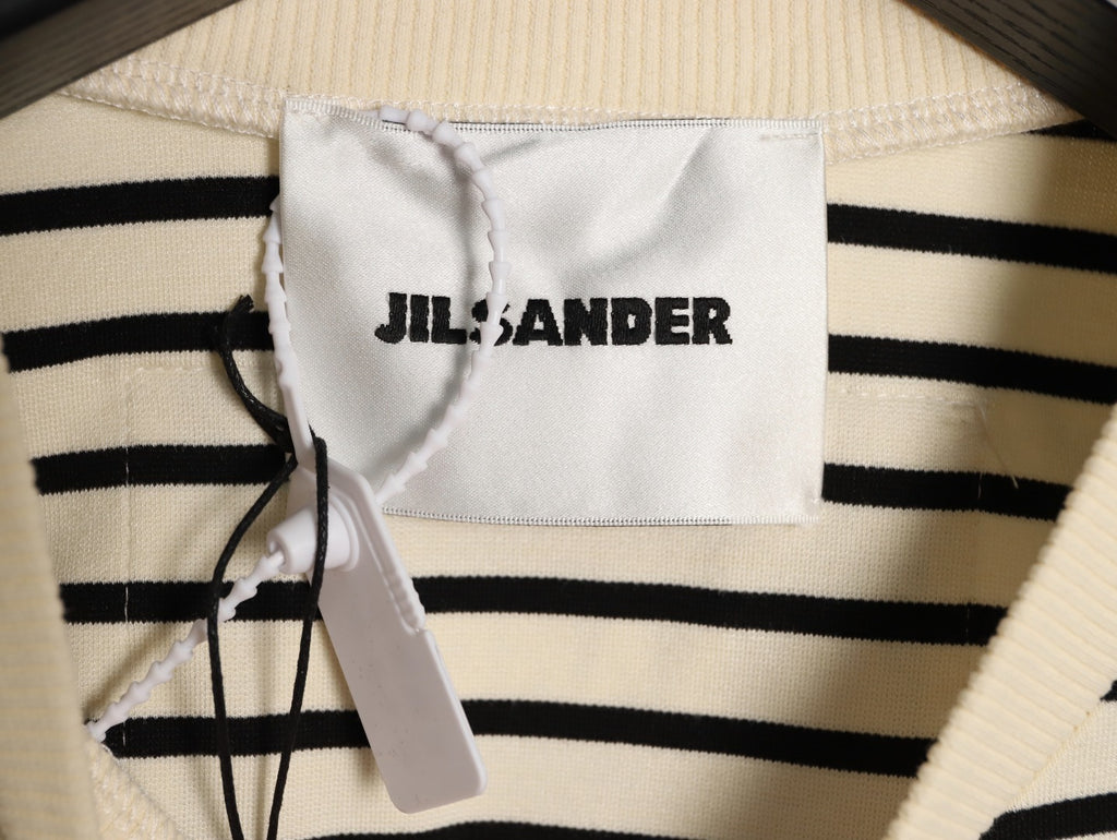 JIL SANDER Wmens Minimalist Letter Patch Logo Striped Short-Sleeve T-Shirt