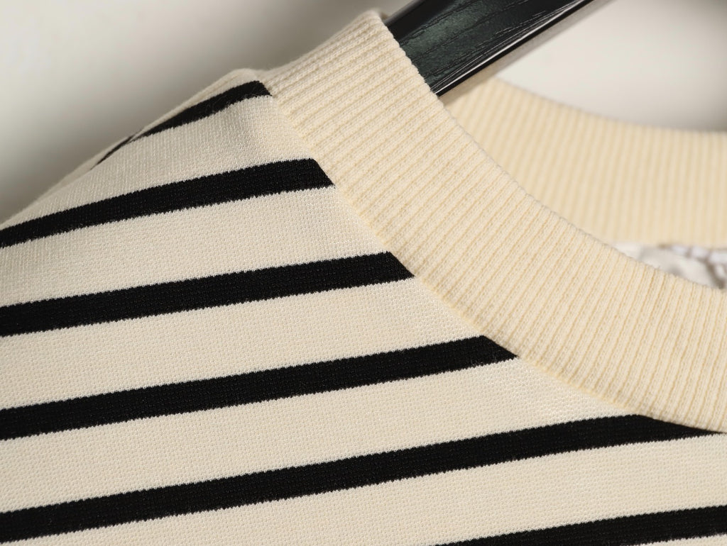 JIL SANDER Wmens Minimalist Letter Patch Logo Striped Short-Sleeve T-Shirt