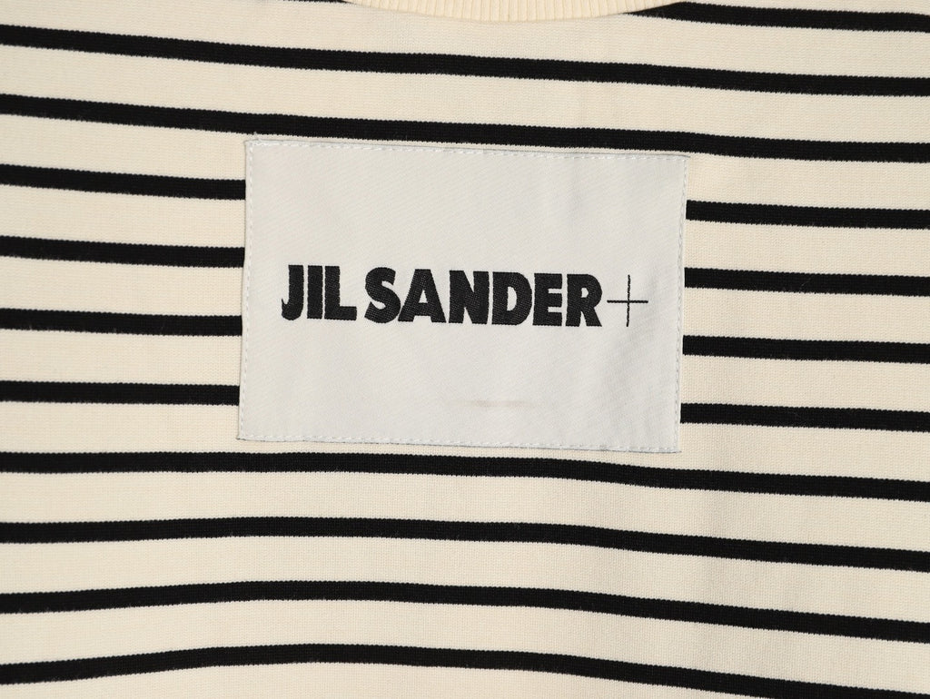 JIL SANDER Wmens Minimalist Letter Patch Logo Striped Short-Sleeve T-Shirt