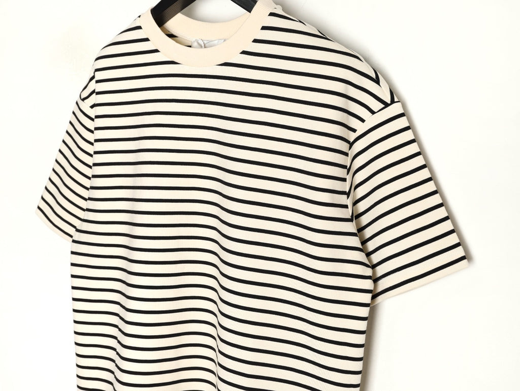 JIL SANDER Wmens Minimalist Letter Patch Logo Striped Short-Sleeve T-Shirt