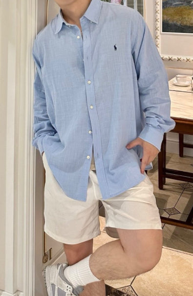 Ralph Lauren linen shirt with small logo and horse embroidery