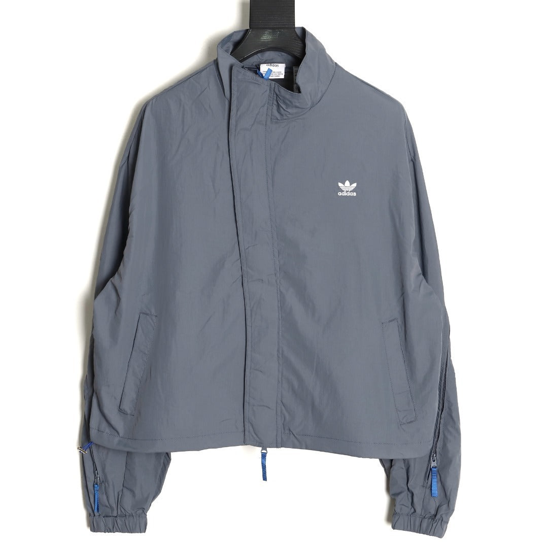 ADIDAS  Originals x KR OP collaboration SS24, featuring a deconstructed clover logo patchwork loose-fitting workwear style with a zipper