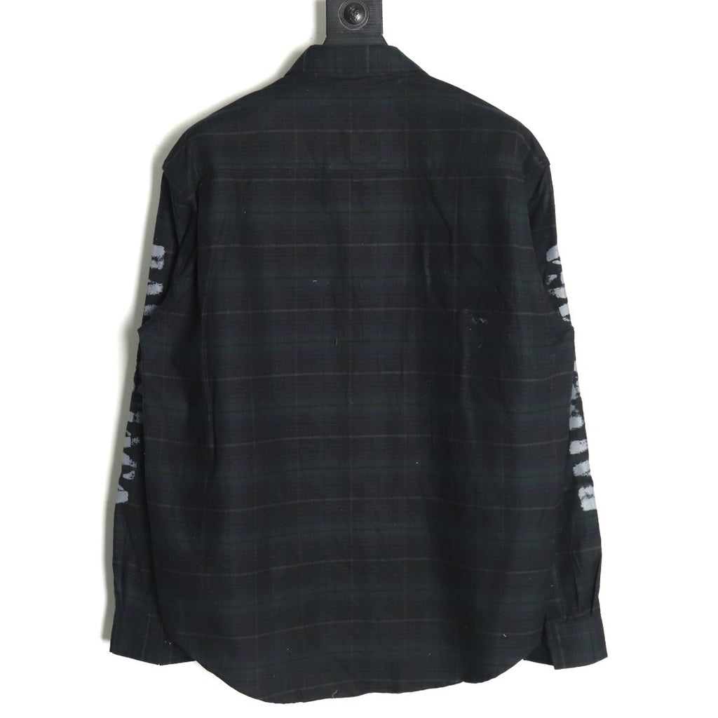Balenciaga long-sleeved shirt with blurred lettering and plaid pattern