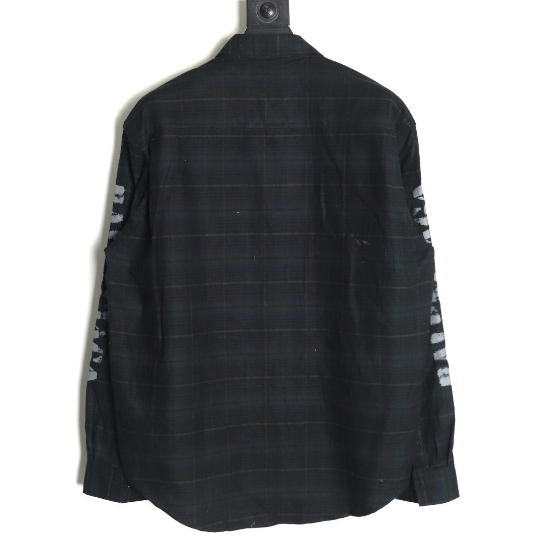Balenciaga long-sleeved shirt with blurred lettering and plaid pattern