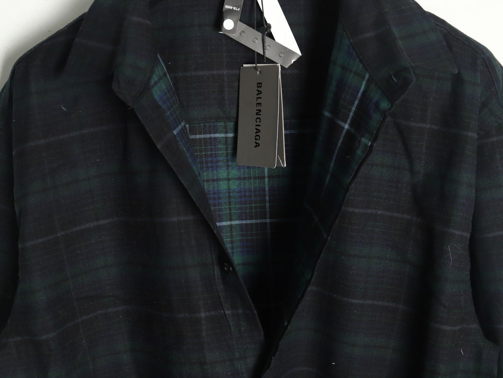Balenciaga long-sleeved shirt with blurred lettering and plaid pattern