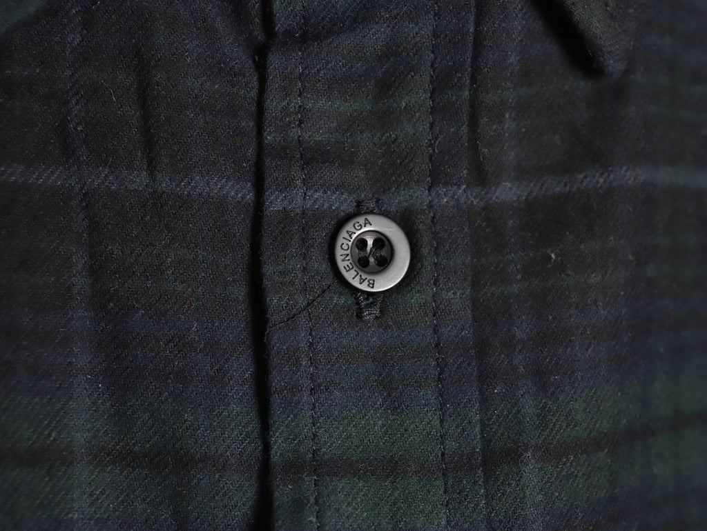 Balenciaga long-sleeved shirt with blurred lettering and plaid pattern