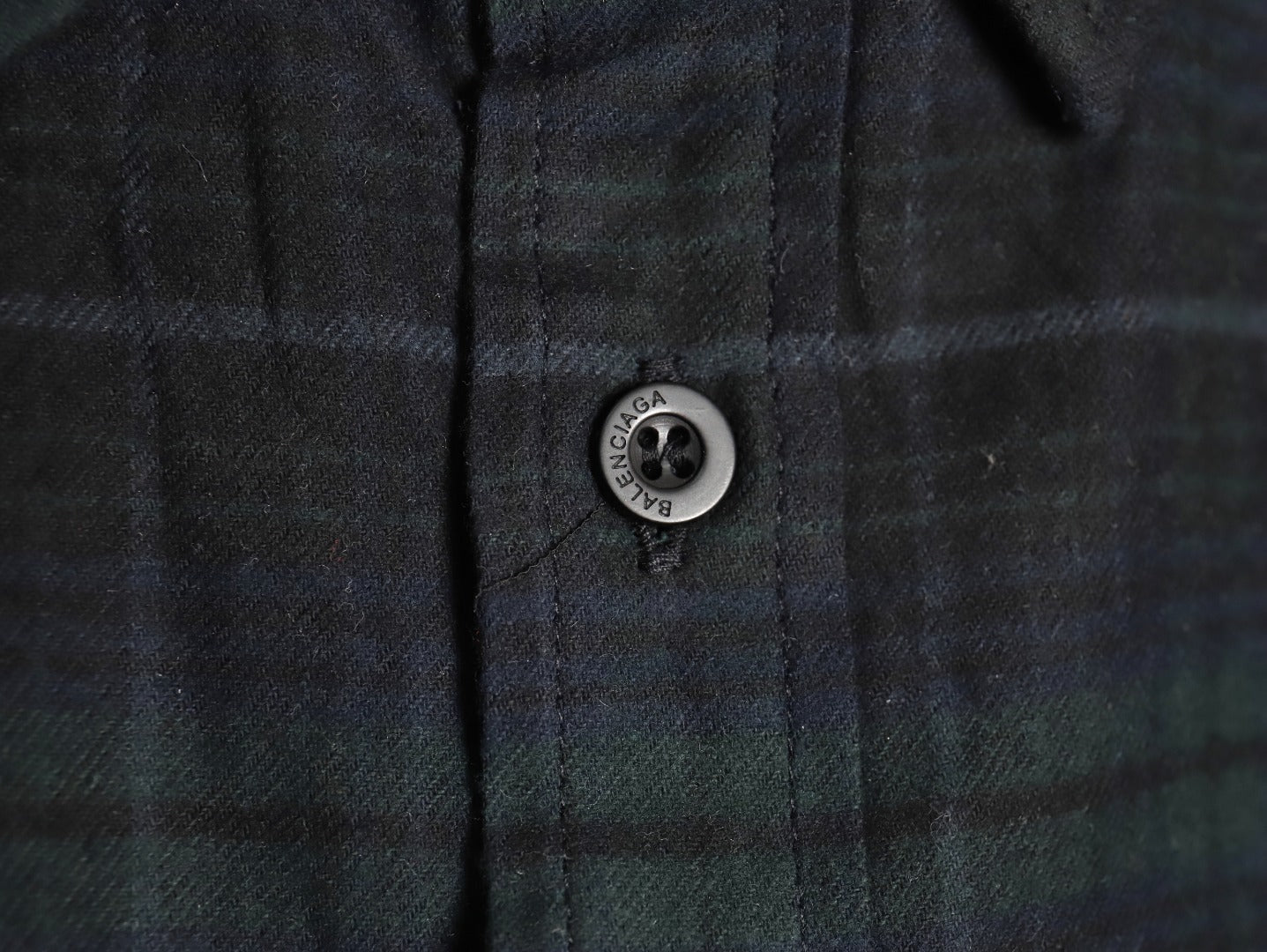 Balenciaga long-sleeved shirt with blurred lettering and plaid pattern