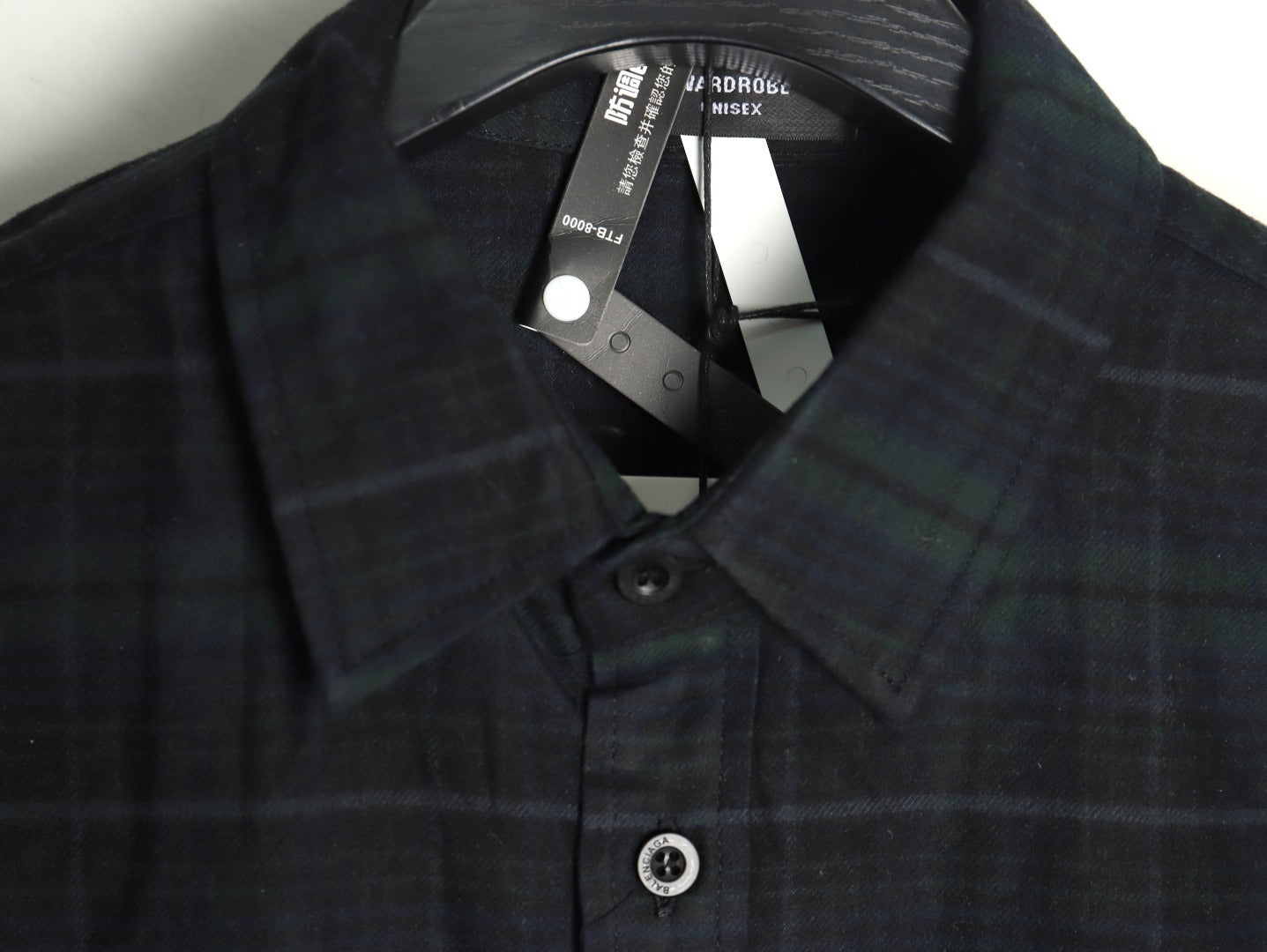 Balenciaga long-sleeved shirt with blurred lettering and plaid pattern