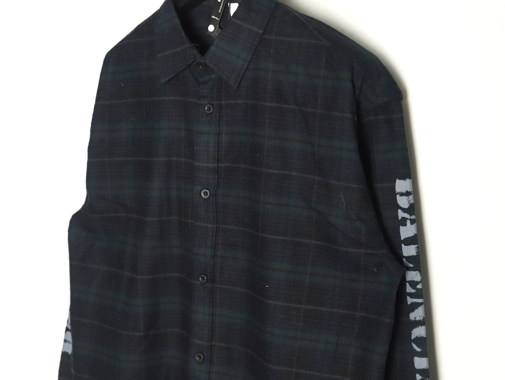 Balenciaga long-sleeved shirt with blurred lettering and plaid pattern