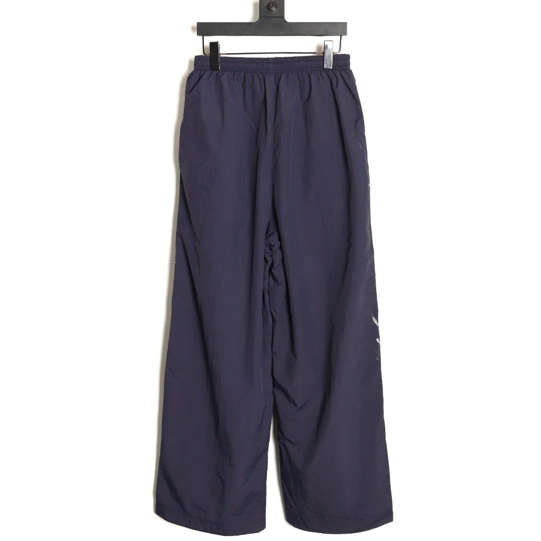 Balenciaga Graffiti Spray Paint Navy Blue Half-Circle Embroidered Tracksuit Trousers