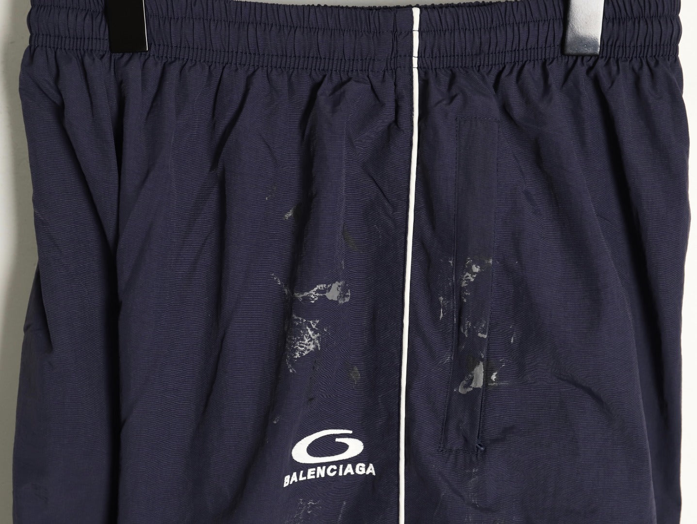 Balenciaga Graffiti Spray Paint Navy Blue Half-Circle Embroidered Tracksuit Trousers