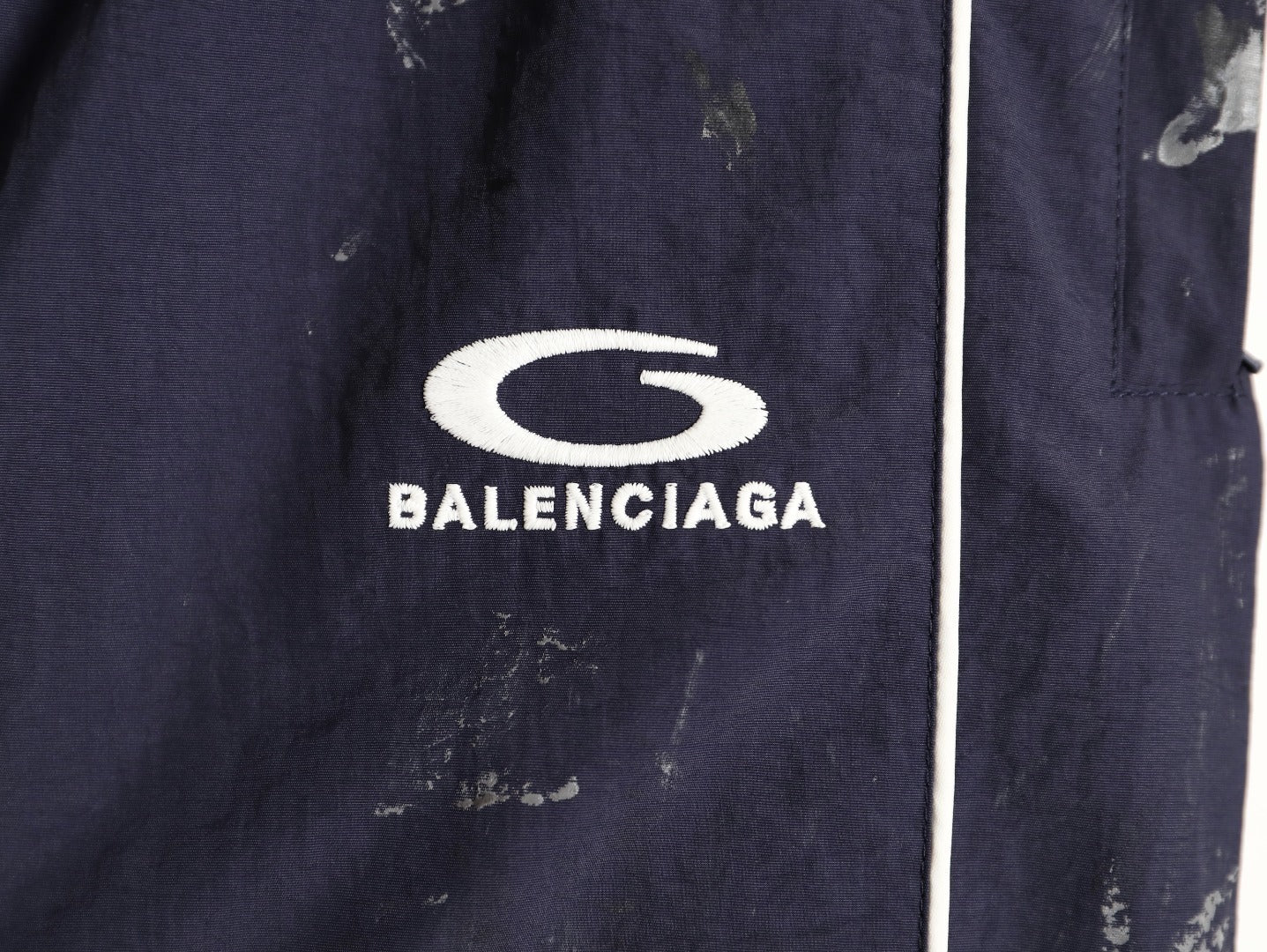 Balenciaga Graffiti Spray Paint Navy Blue Half-Circle Embroidered Tracksuit Trousers