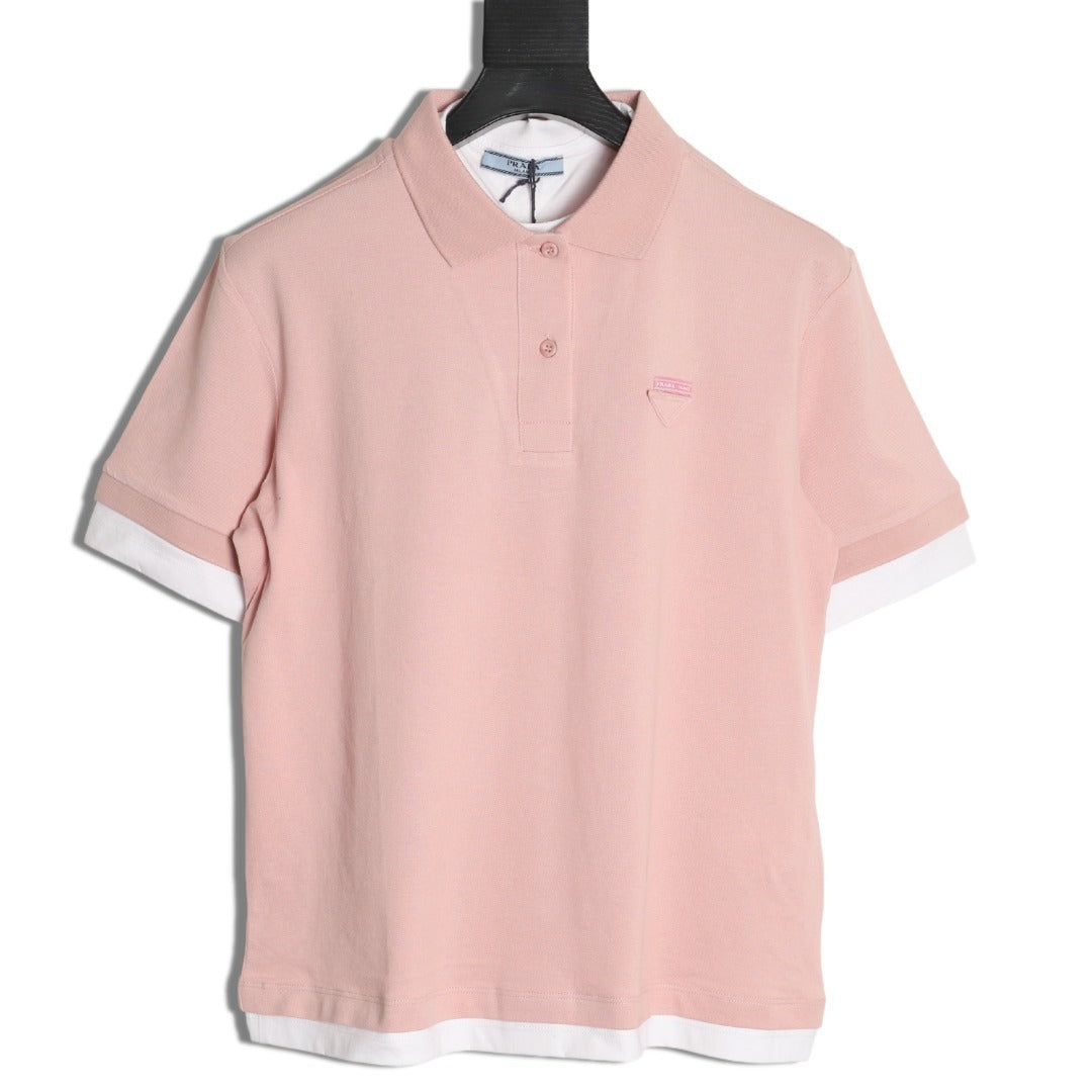 PRADA Plain Knit Appliqué Faux Two-Piece Short-Sleeve Polo Shirt