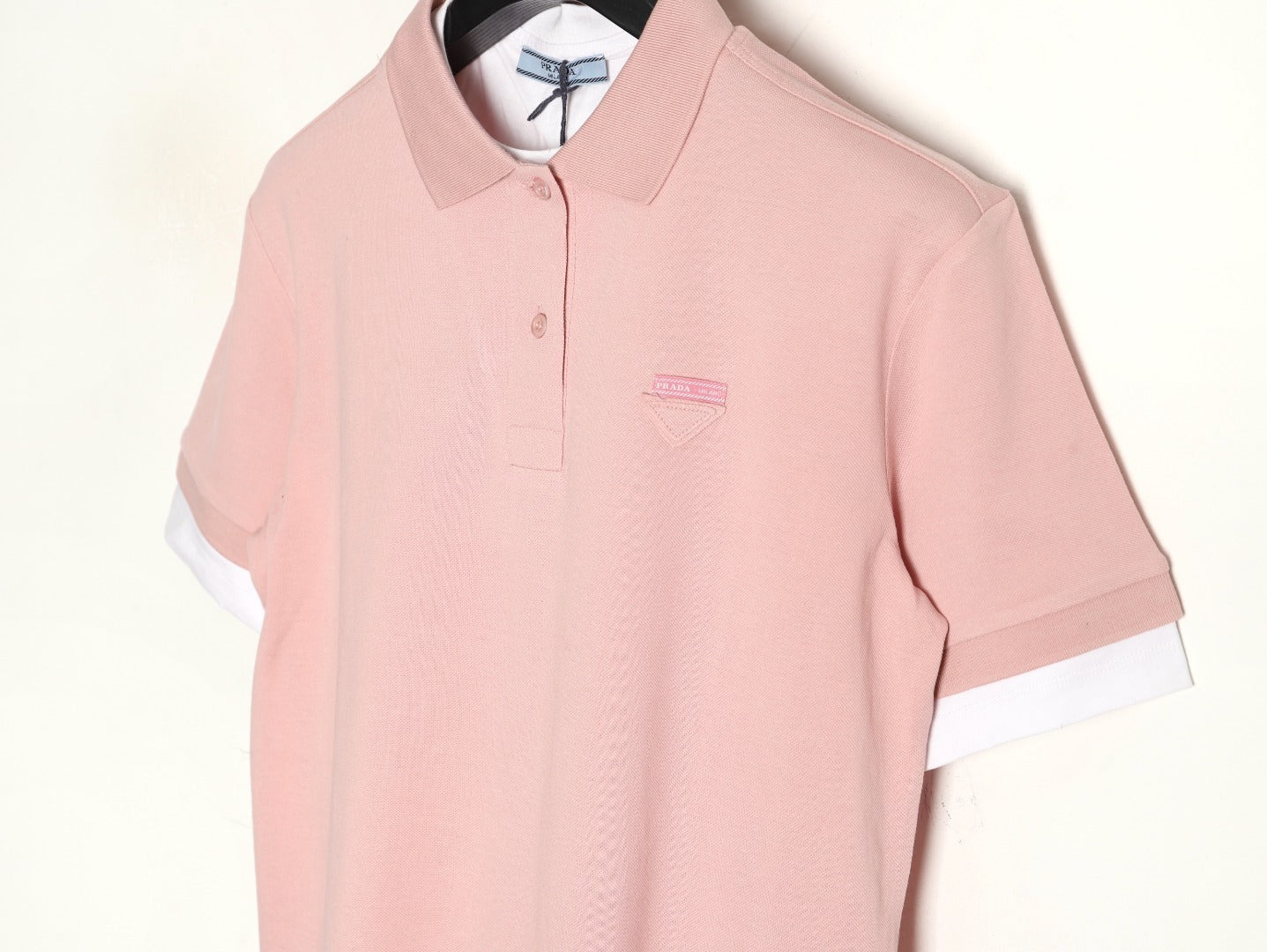 PRADA Plain Knit Appliqué Faux Two-Piece Short-Sleeve Polo Shirt