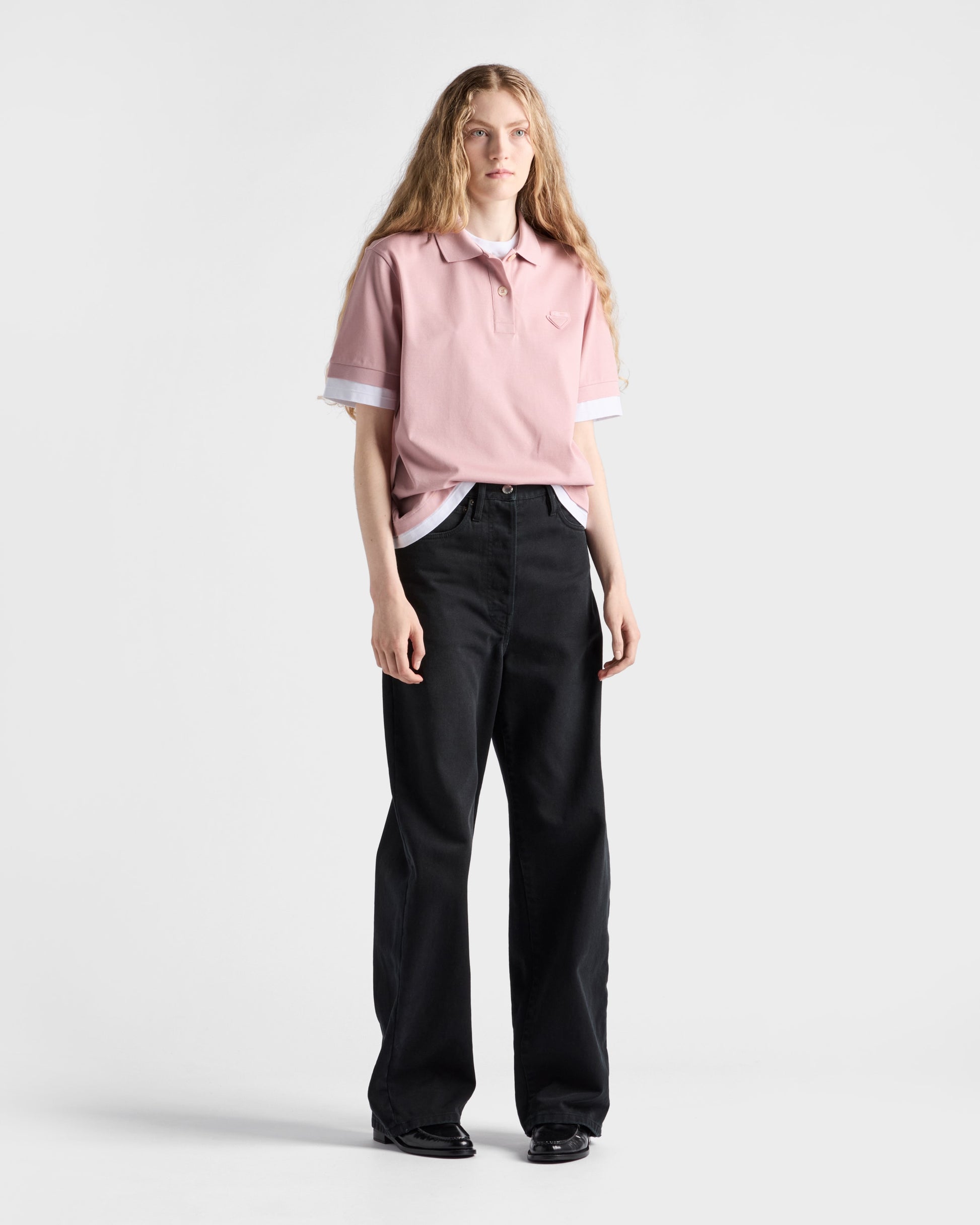 PRADA Plain Knit Appliqué Faux Two-Piece Short-Sleeve Polo Shirt