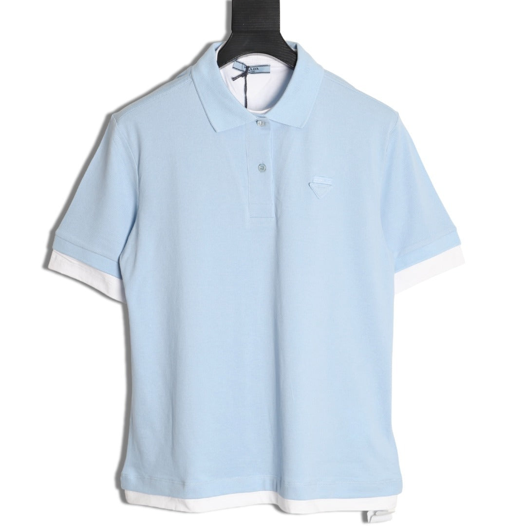 PRADA Plain Knit Appliqué Faux Two-Piece Short-Sleeve Polo Shirt