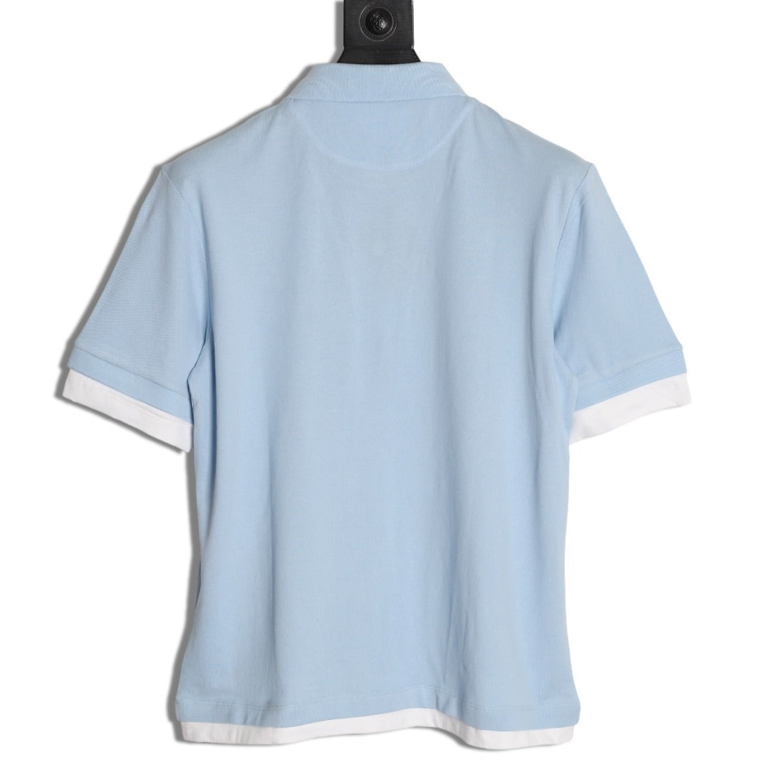 PRADA Plain Knit Appliqué Faux Two-Piece Short-Sleeve Polo Shirt