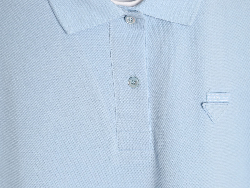 PRADA Plain Knit Appliqué Faux Two-Piece Short-Sleeve Polo Shirt