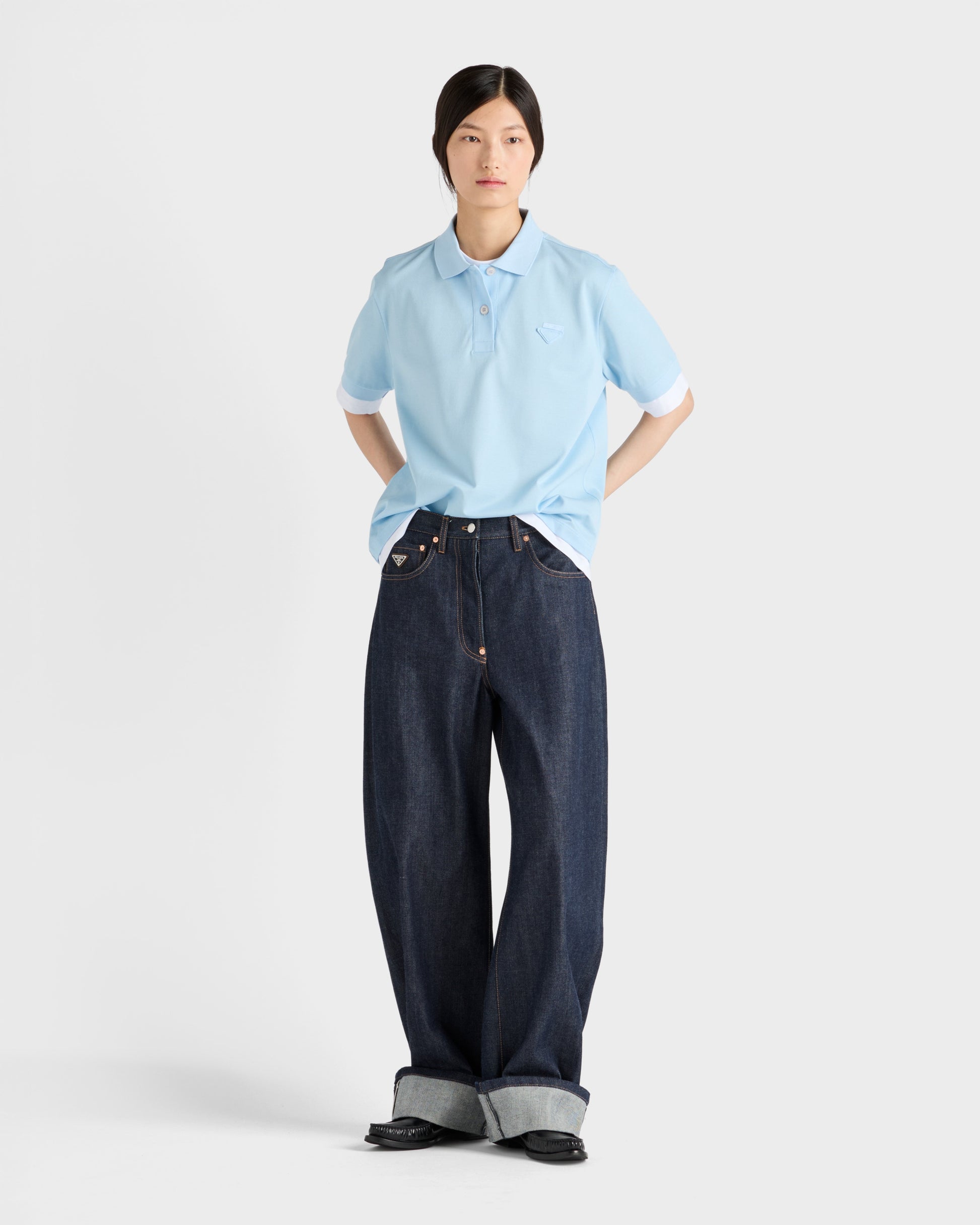 PRADA Plain Knit Appliqué Faux Two-Piece Short-Sleeve Polo Shirt