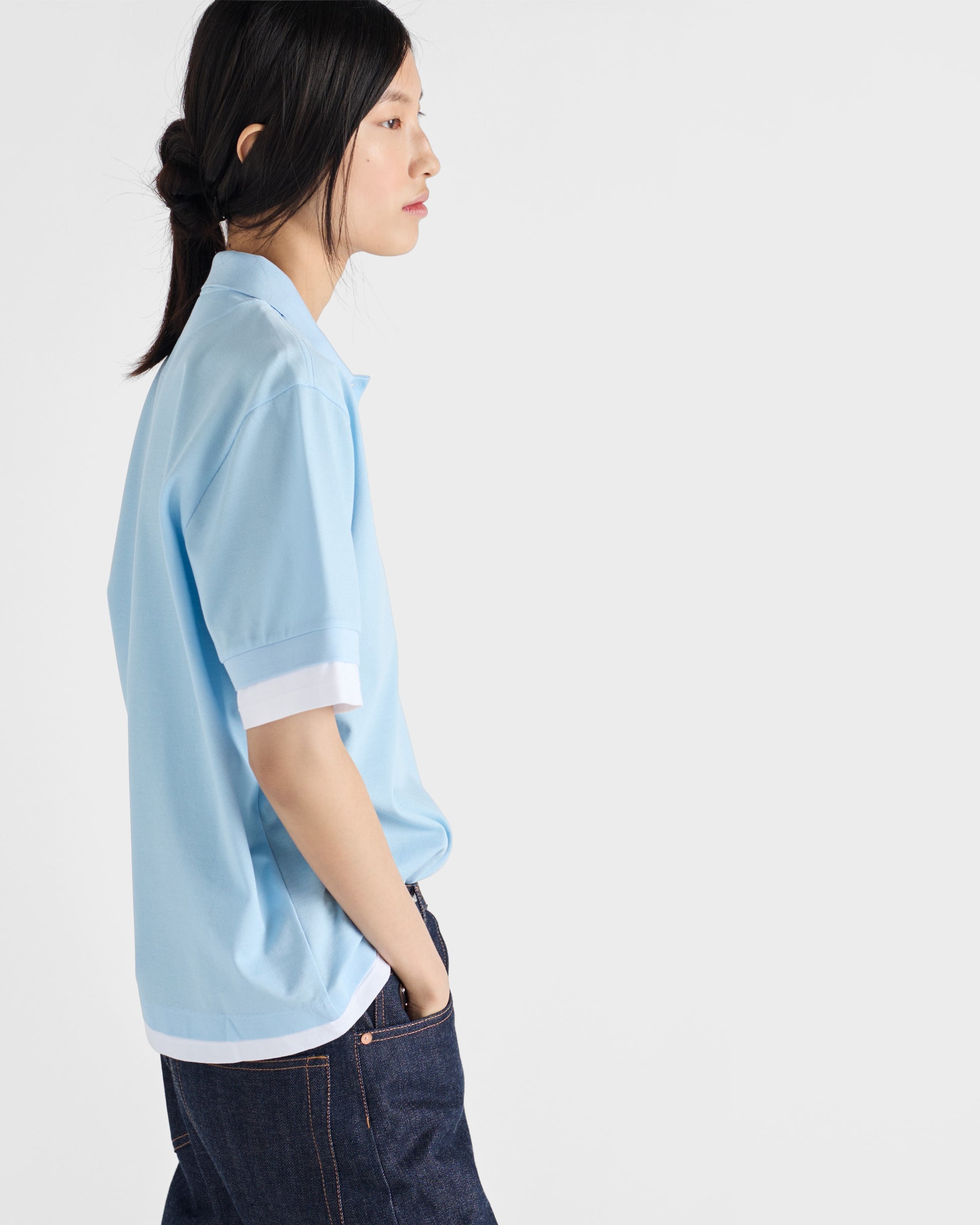 PRADA Plain Knit Appliqué Faux Two-Piece Short-Sleeve Polo Shirt