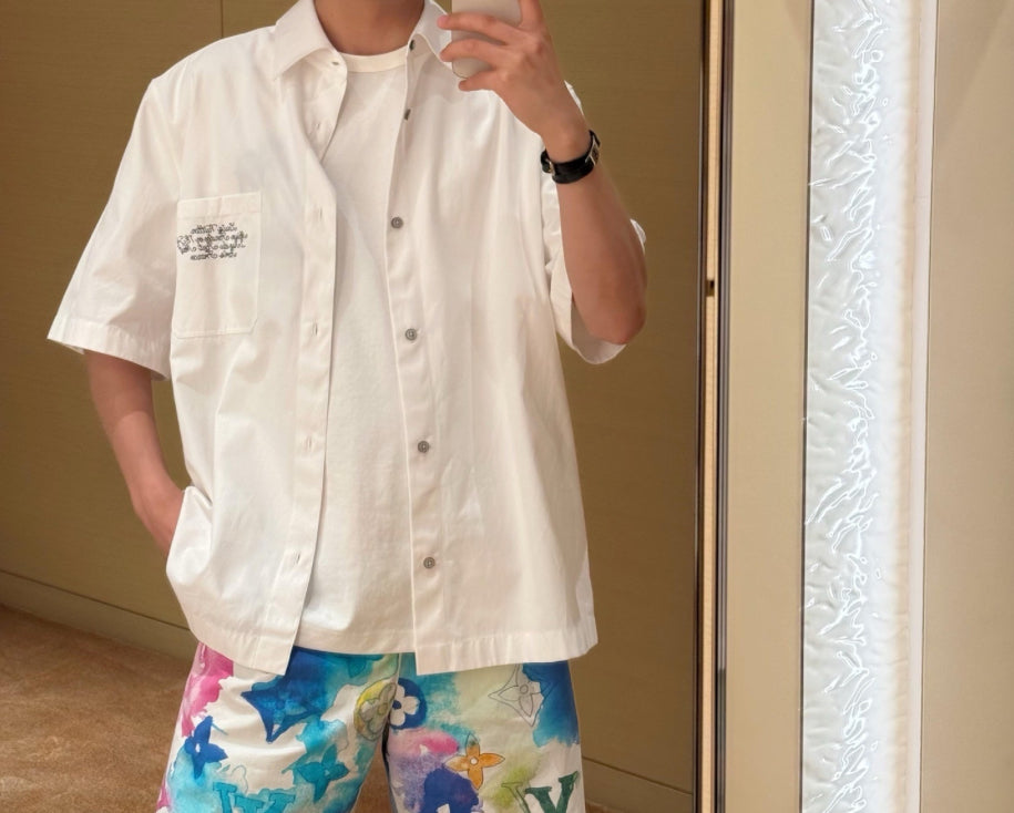 Louis Vuitton/LV 25ss Embroidered Logo Short-Sleeve Shirt