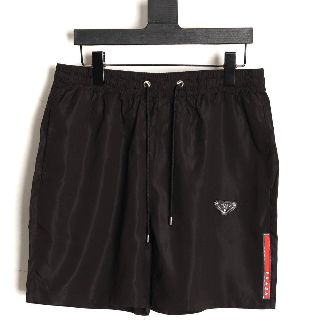 Prada classic red striped triangle logo beach shorts