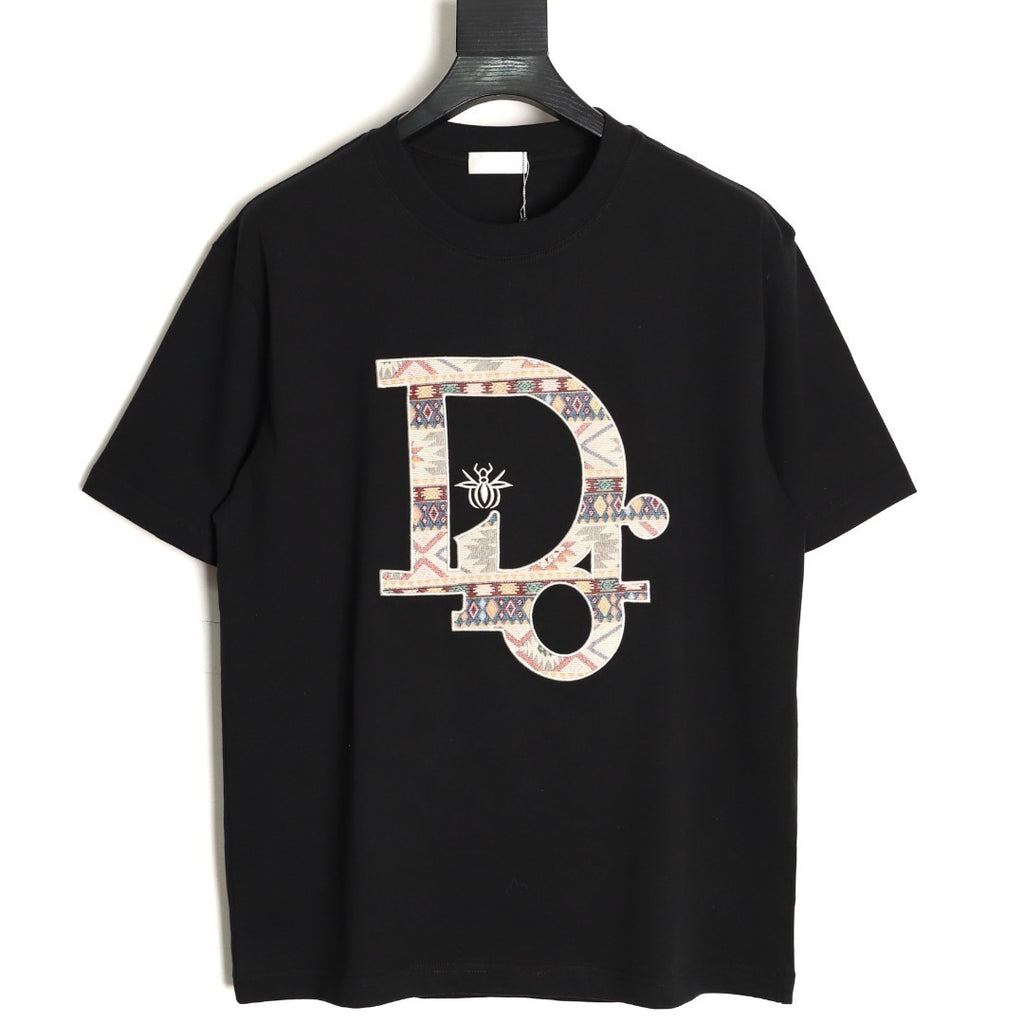 Dior classic woven fabric appliqué embroidered short-sleeved shirt