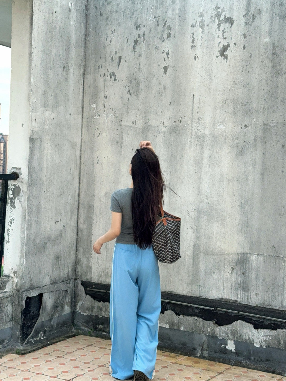 ALO Reflective Logo Wide-Leg Straight-Leg Casual Trousers