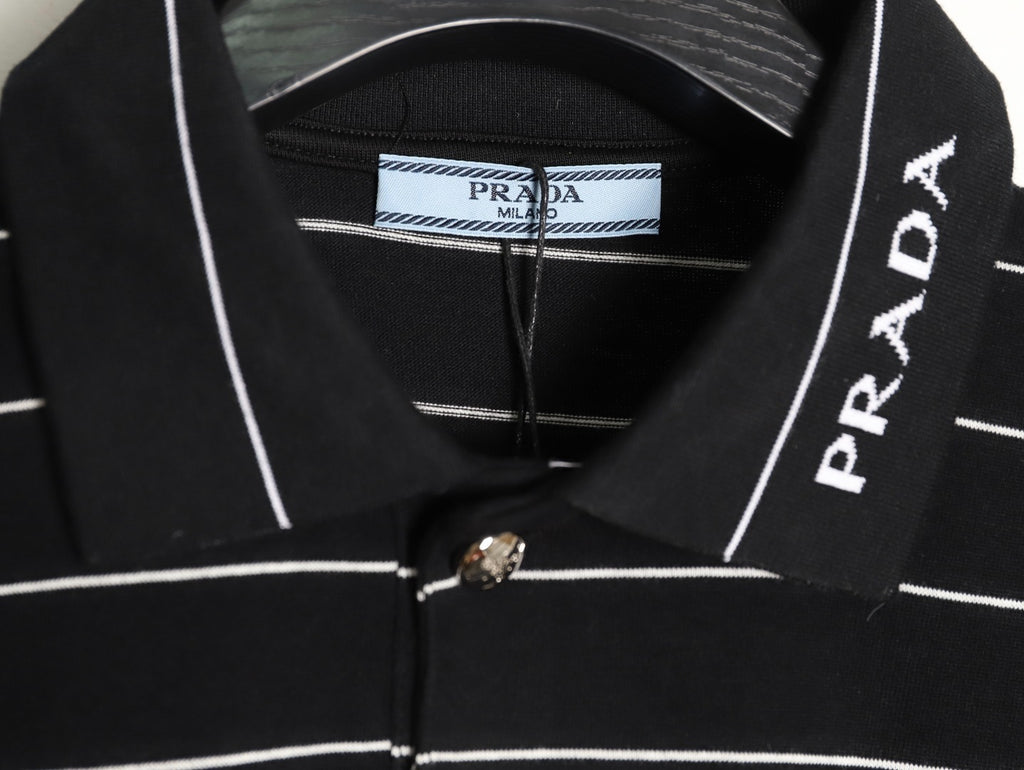 Prada 25ss Triangle Striped Polo Short-Sleeve