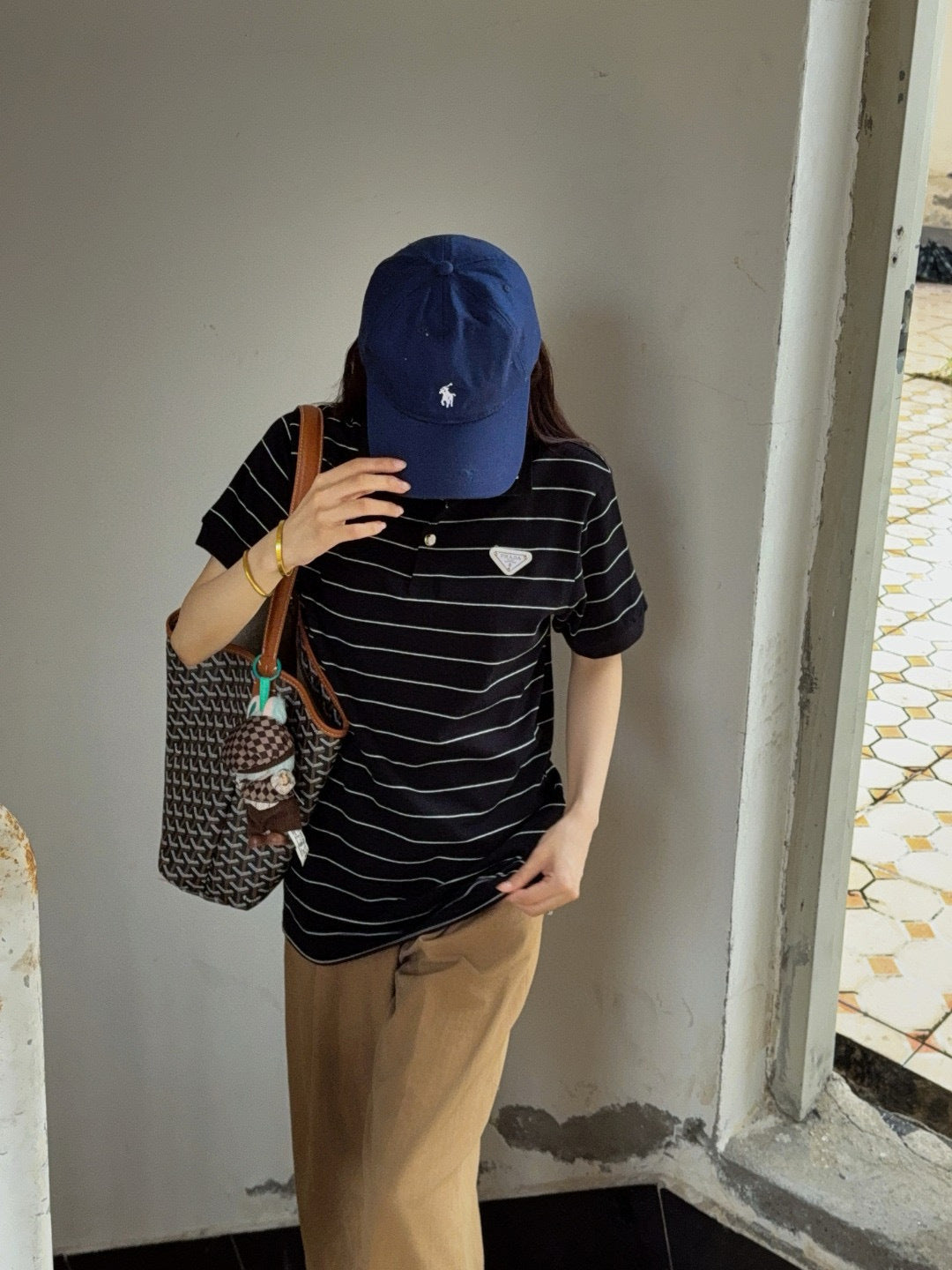 Prada 25ss Triangle Striped Polo Short-Sleeve