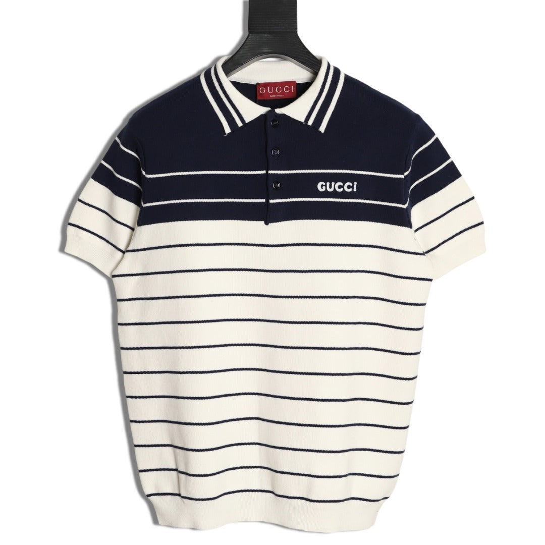 Gucci Striped Knit Polo Short-Sleeve