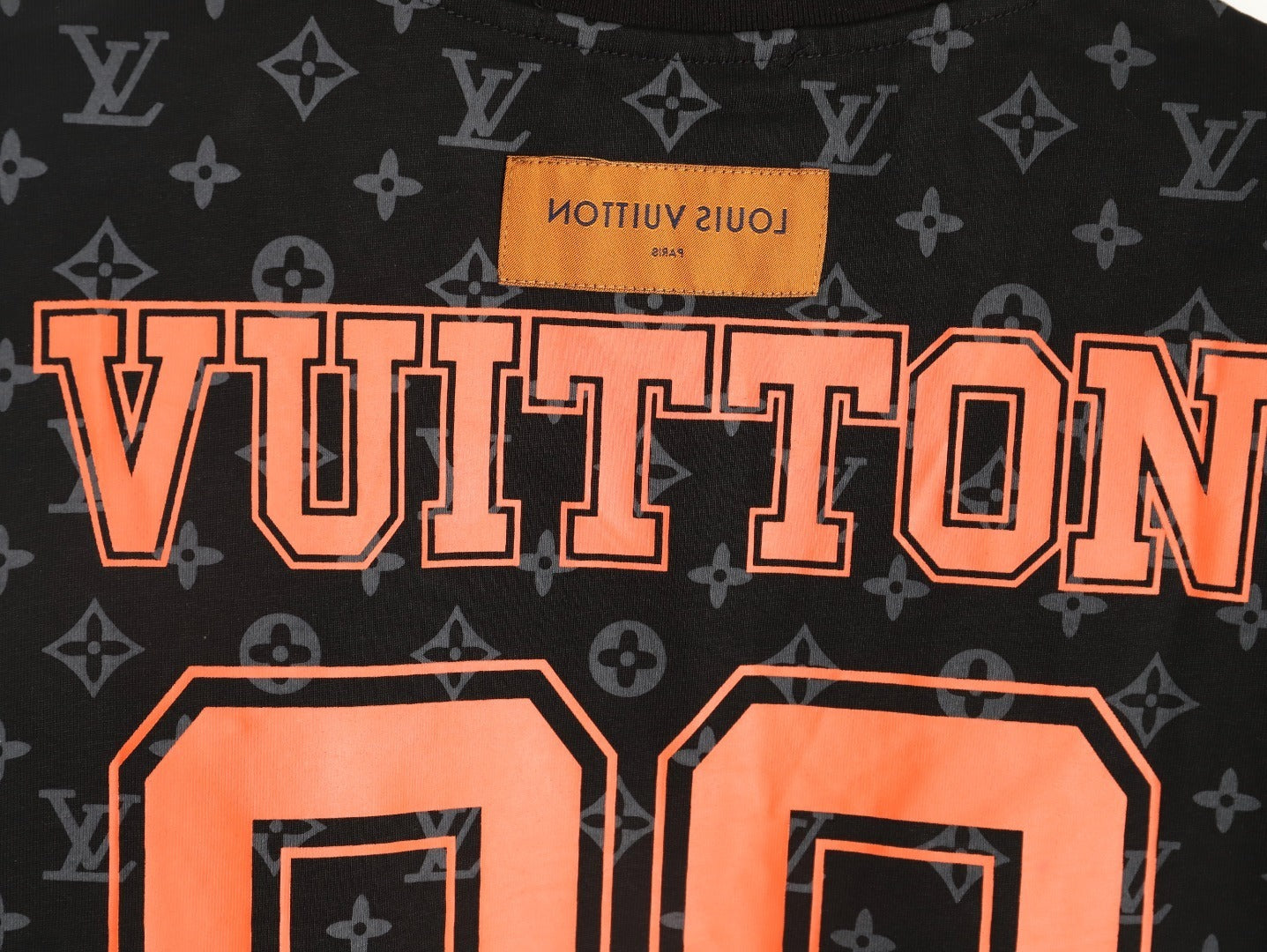 Louis Vuitton 00 Orange Letter Print Sleeve T-Shirt