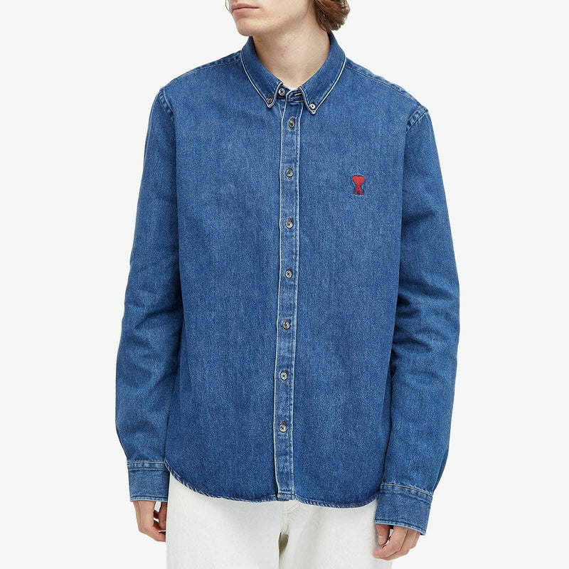 AMI Paris Heart Embroidered Denim Shirt