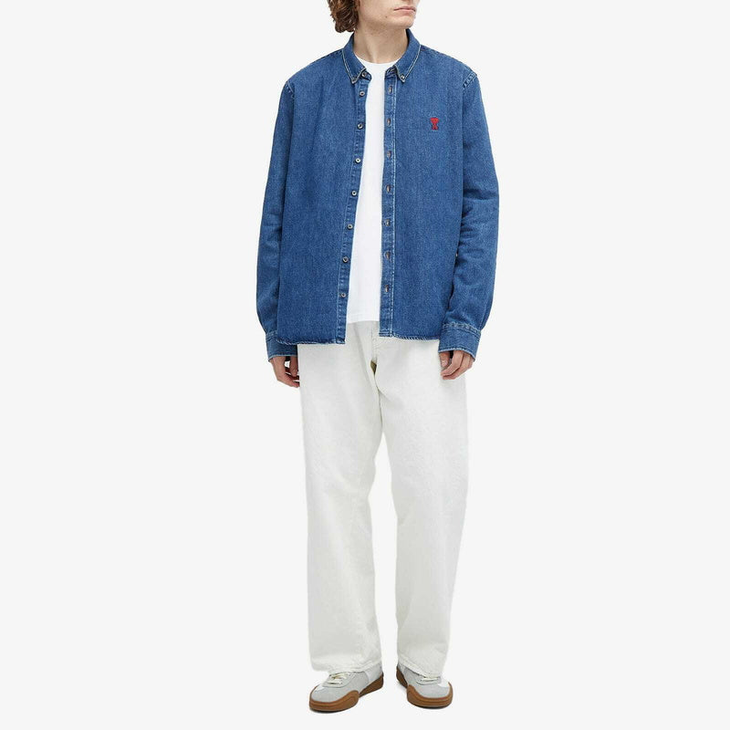 AMI Paris Heart Embroidered Denim Shirt