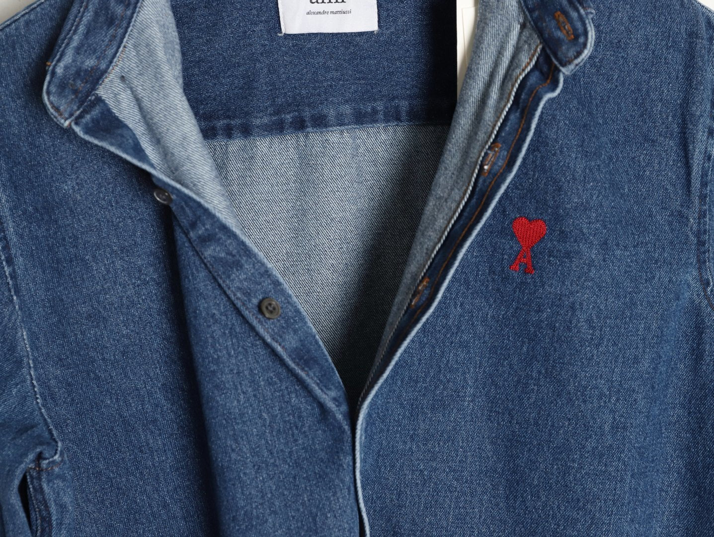 AMI Paris Heart Embroidered Denim Shirt