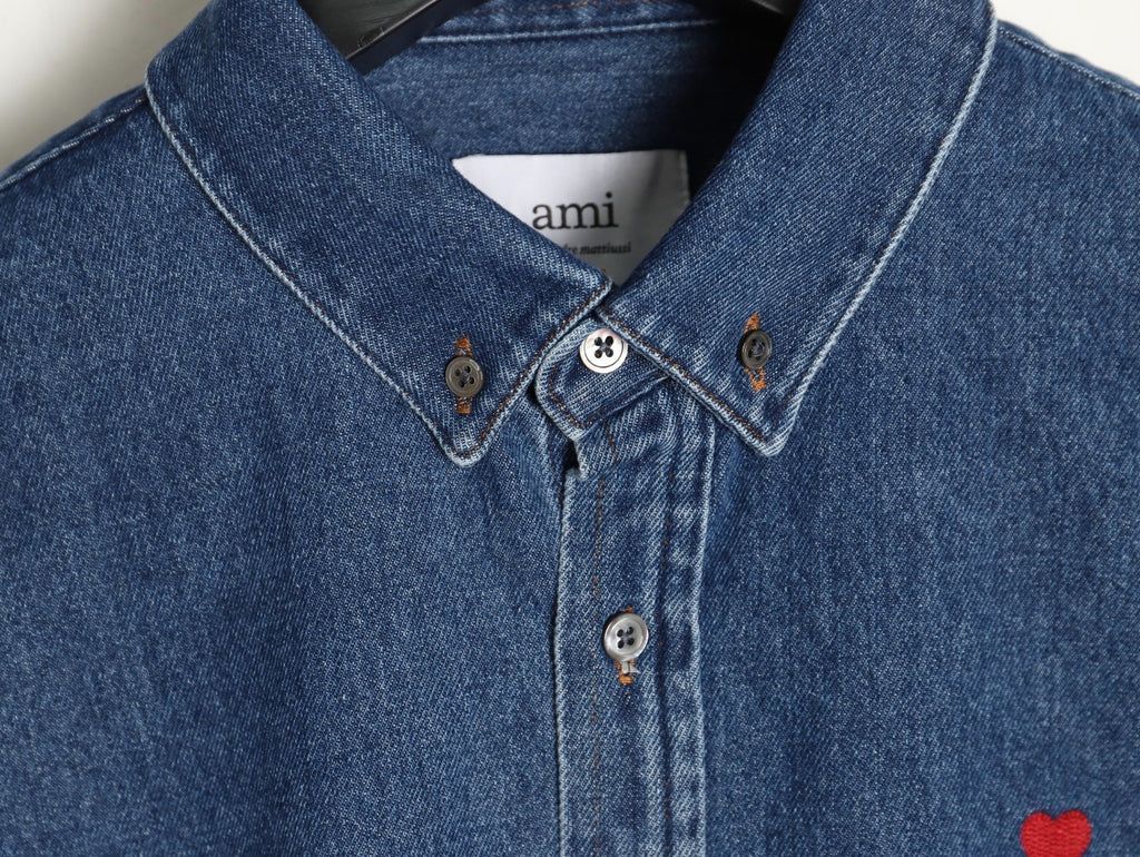 AMI Paris Heart Embroidered Denim Shirt