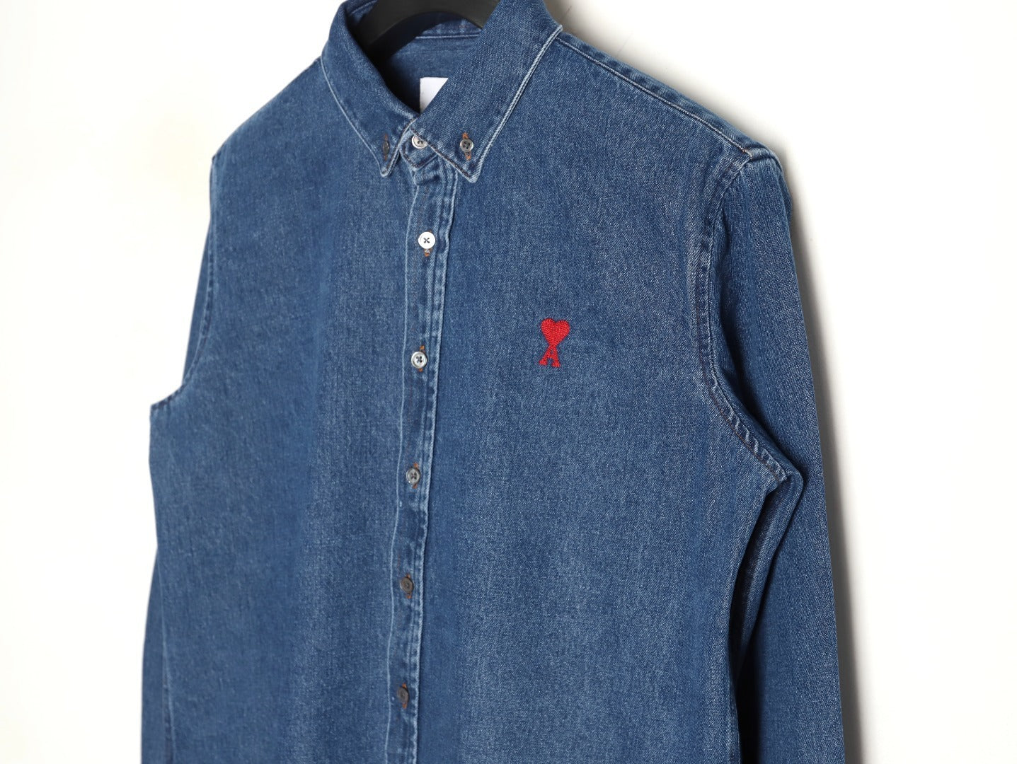 AMI Paris Heart Embroidered Denim Shirt