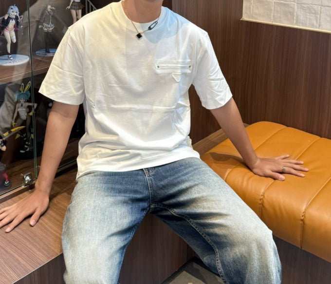 Prada classic triangle logo faux pocket short-sleeved shirt