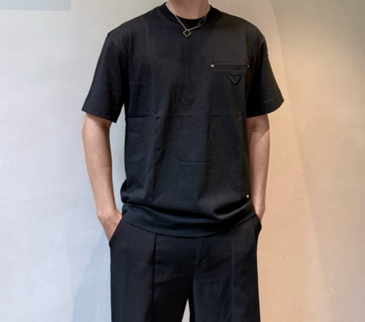 Prada classic triangle logo faux pocket short-sleeved shirt