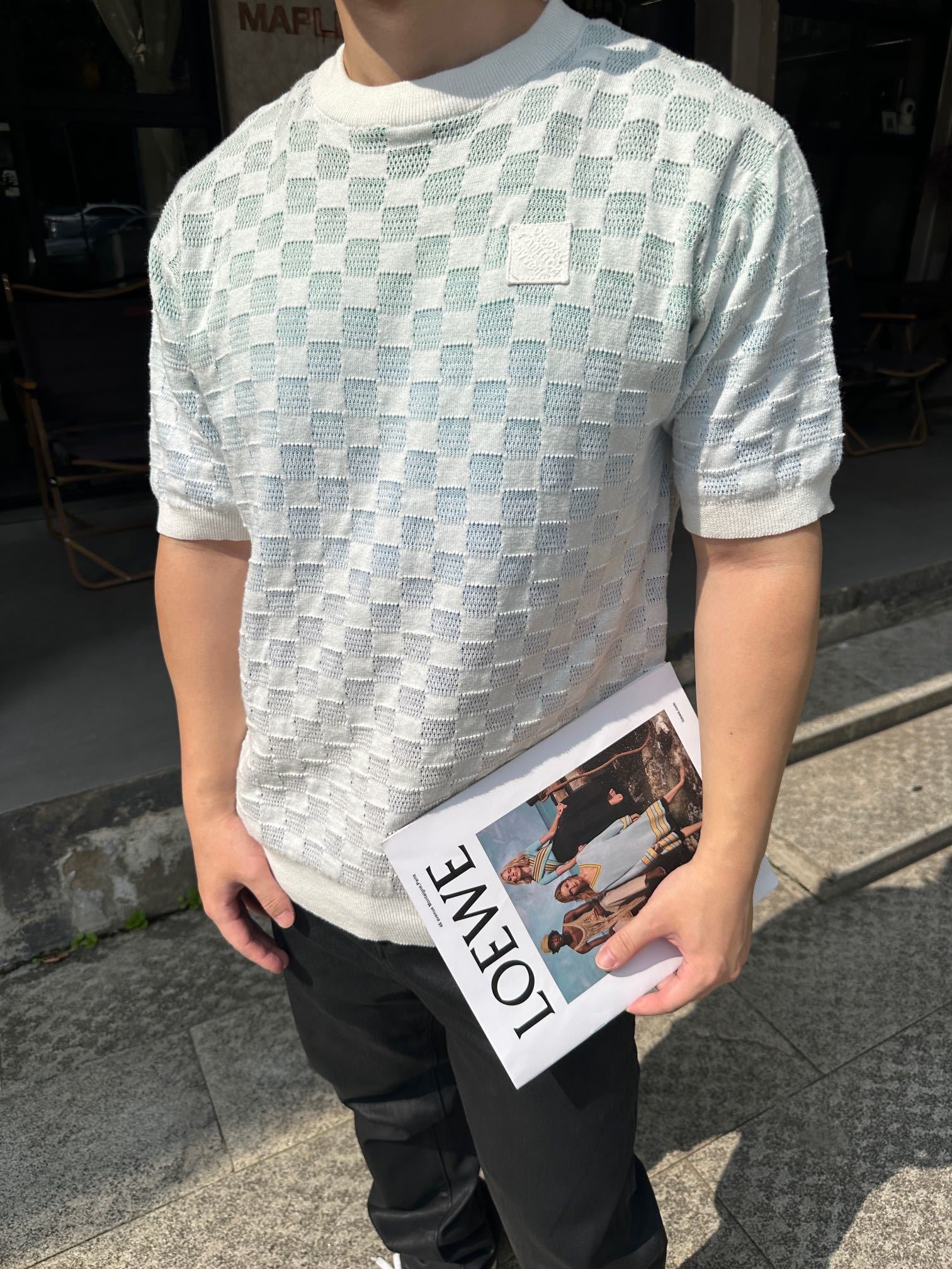 Louis Vuitton/LV checkered color gradient jacquard knit top