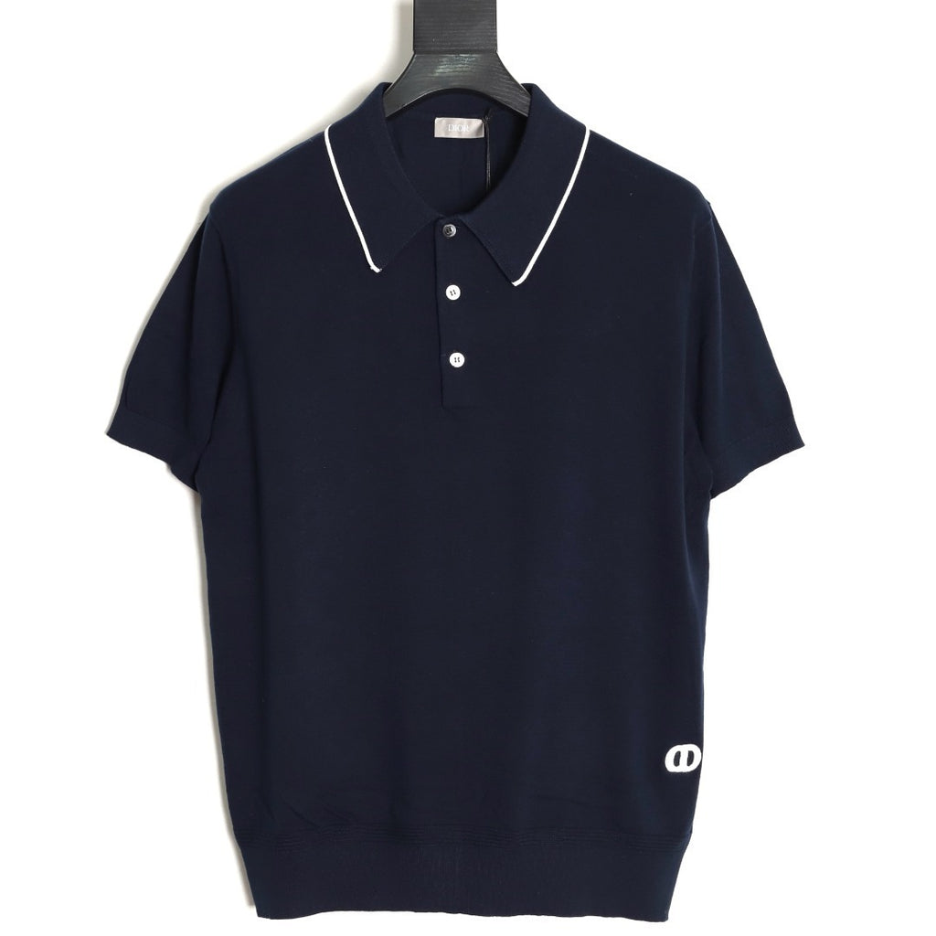 Dior Embroidered Logo Knit Polo Short-Sleeve