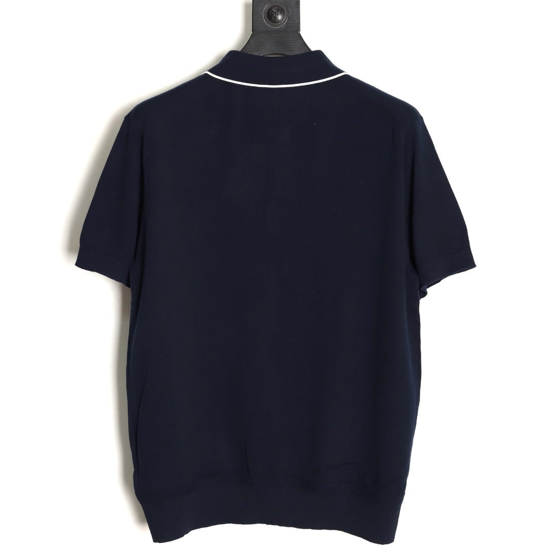 Dior Embroidered Logo Knit Polo Short-Sleeve