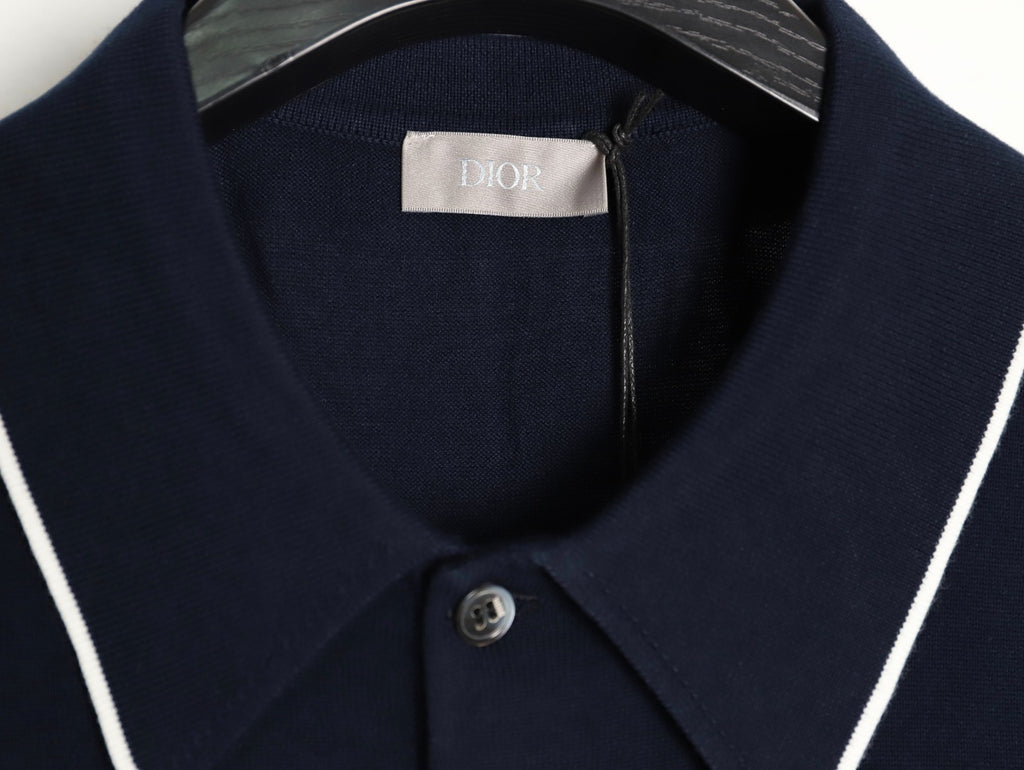 Dior Embroidered Logo Knit Polo Short-Sleeve