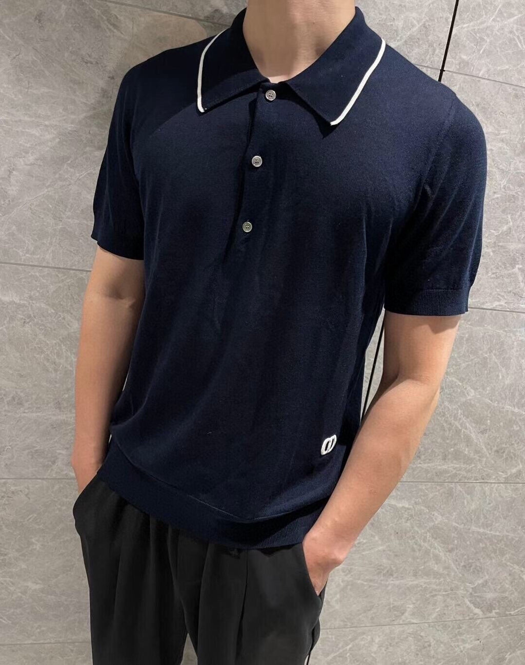 Dior Embroidered Logo Knit Polo Short-Sleeve