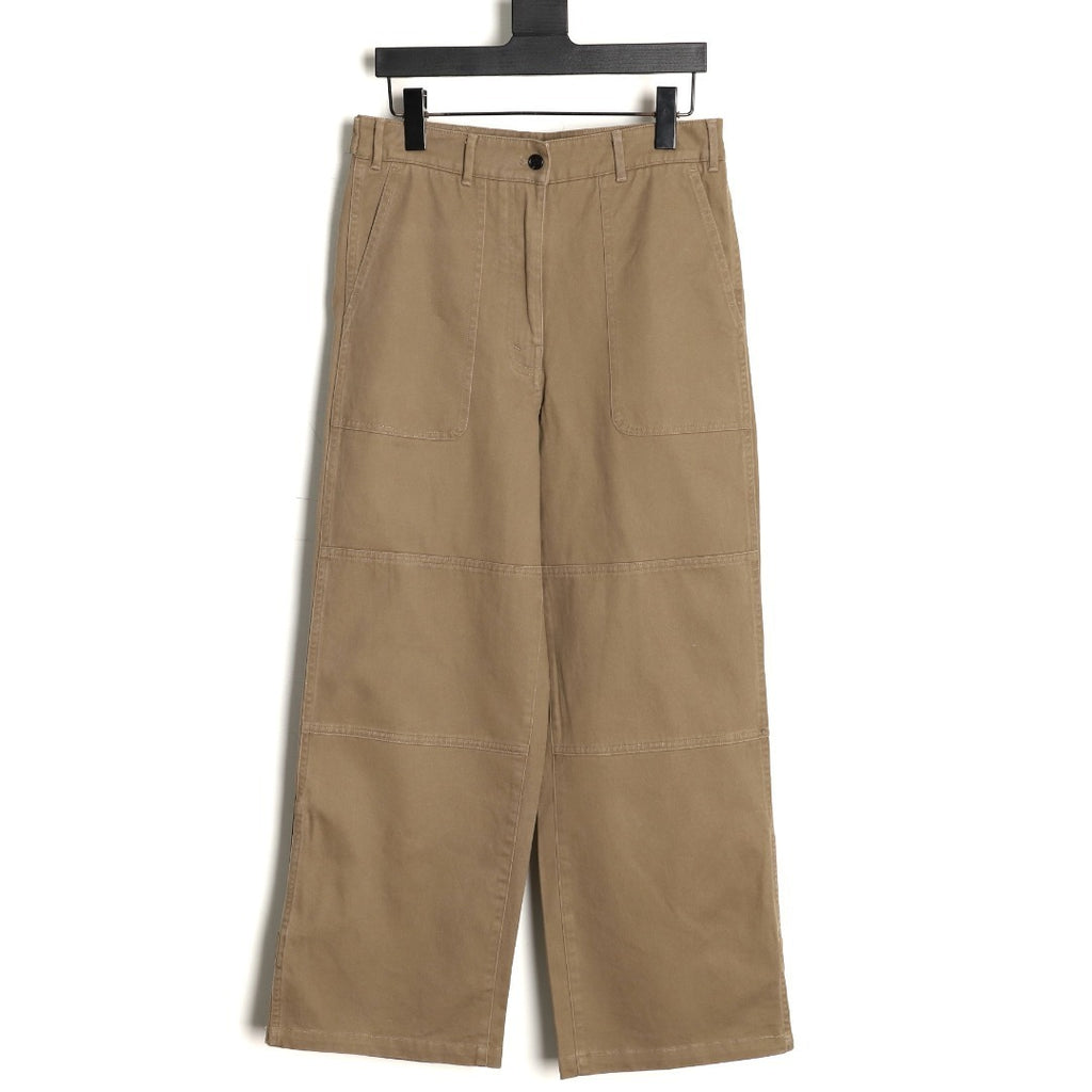 PRADA khaki zipper wide-leg twill trousers