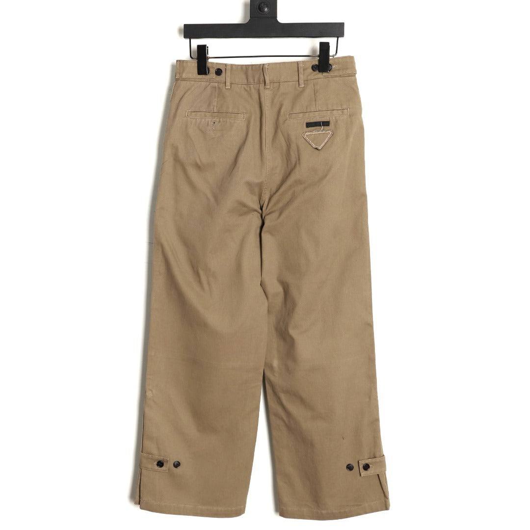 PRADA khaki zipper wide-leg twill trousers