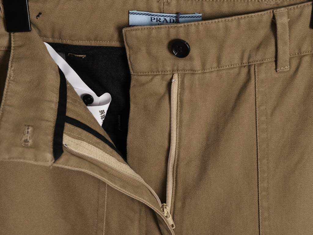 PRADA khaki zipper wide-leg twill trousers
