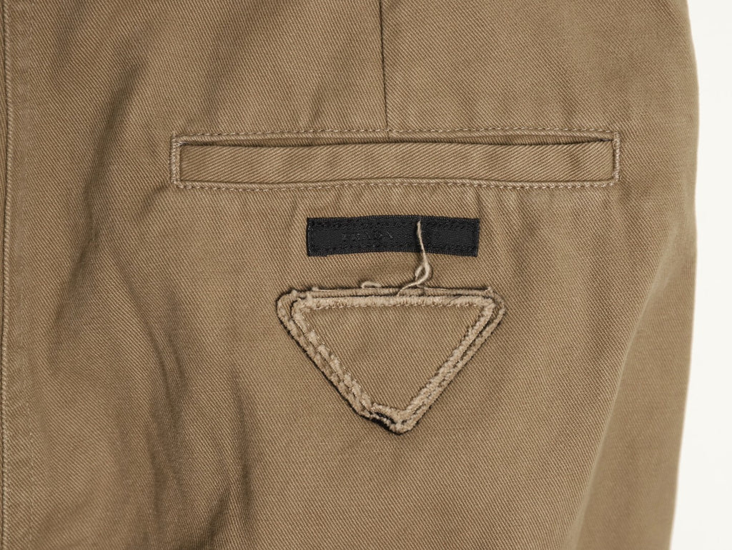 PRADA khaki zipper wide-leg twill trousers