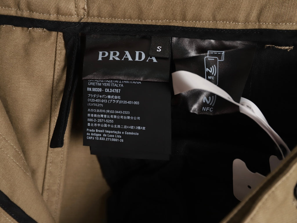 PRADA khaki zipper wide-leg twill trousers